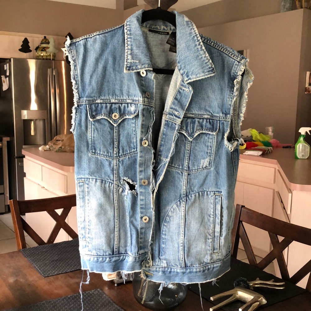 DKNY Custom Jean Jacket Vest distressed